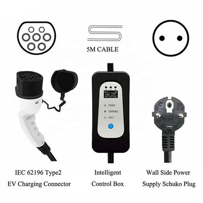 110V-240V AC Τύπος 2 Ηλεκτρικό φορητό φορτιστή EV για αυτοκίνητα με ρεύμα ρυθμιζόμενο Schuko Plug
